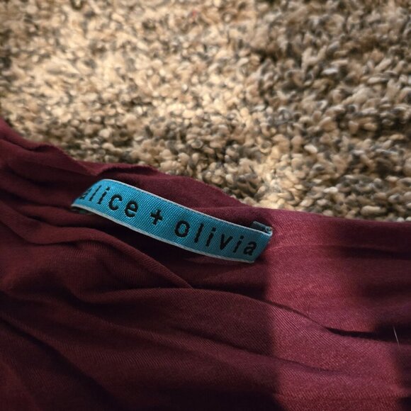 Alice & Olivia Gathered Layer Dress Maroon 12 - Picture 2 of 4